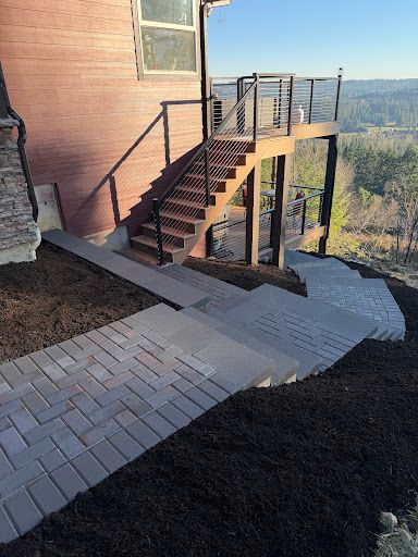 Beautiful paver walkway and patio installed by Ramo's Landscaping Service in Vancouver, WA